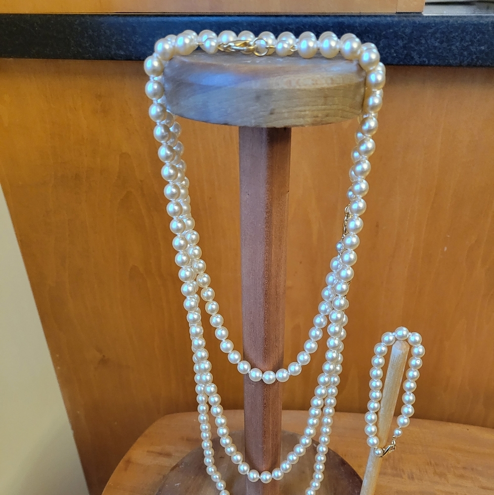 Four Piece Faux Pearl Necklace & Bracelet Set